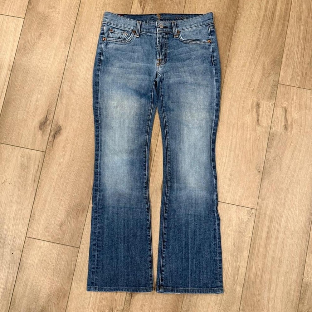 7 For All Mankind Vintage Low Rise Bootcut Blue Jeans Made in USA Distressed